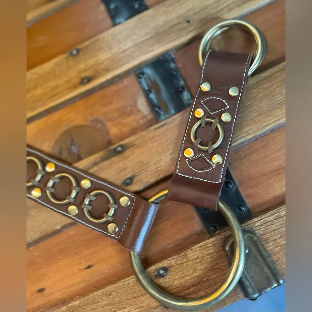 Coco Bianco Brown Leather Gold-Accent Ring Belt